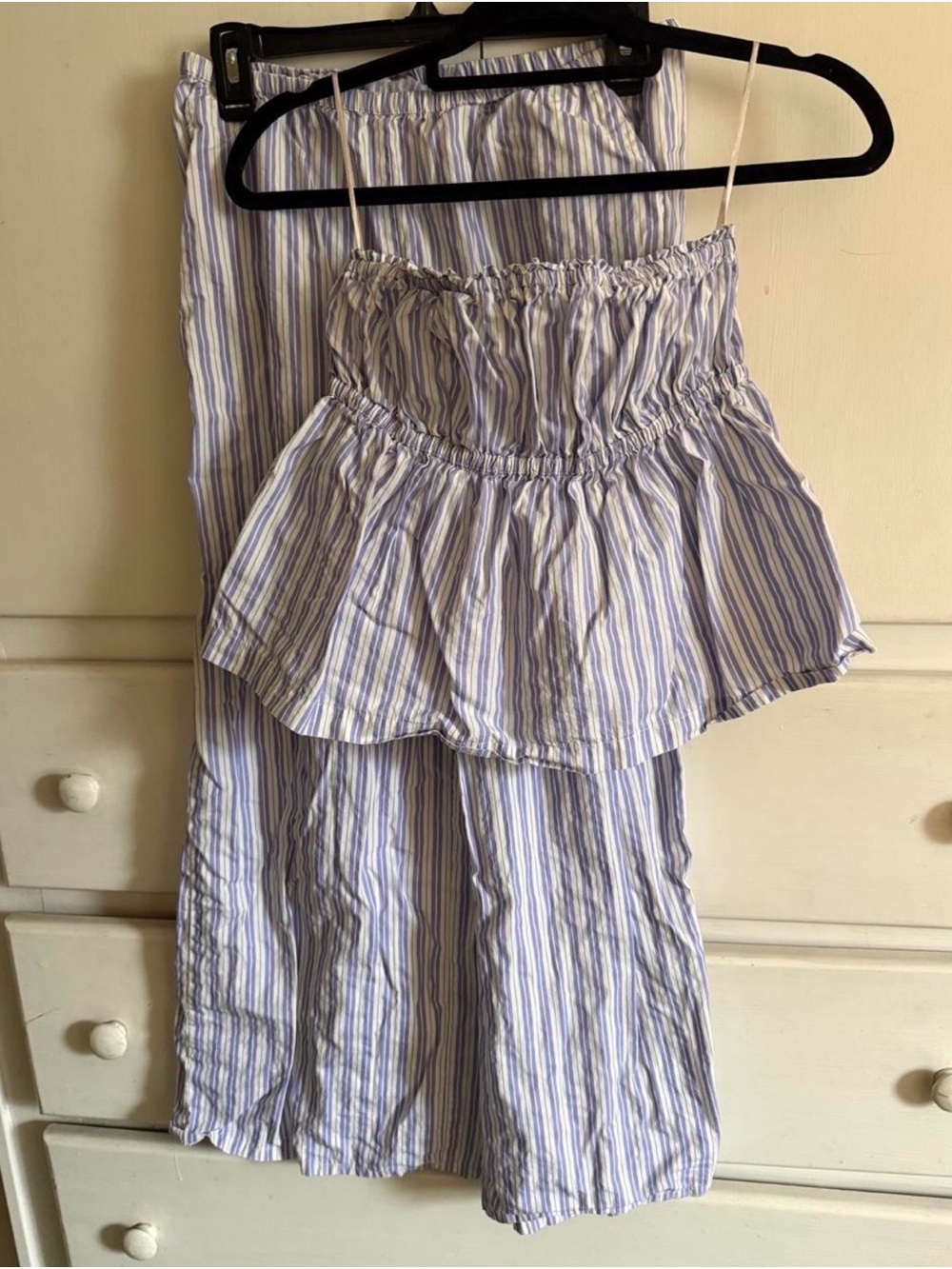 Striped Blue and White Peplum Set - Women